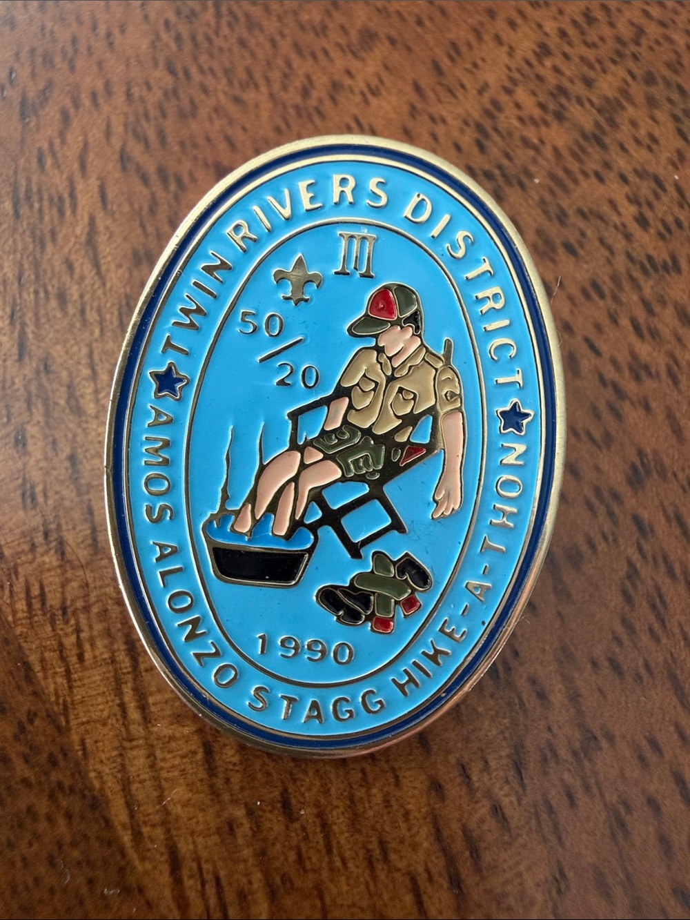 Scout Twin Rivers 1990 District Commemorative Enamel Pin - Blue